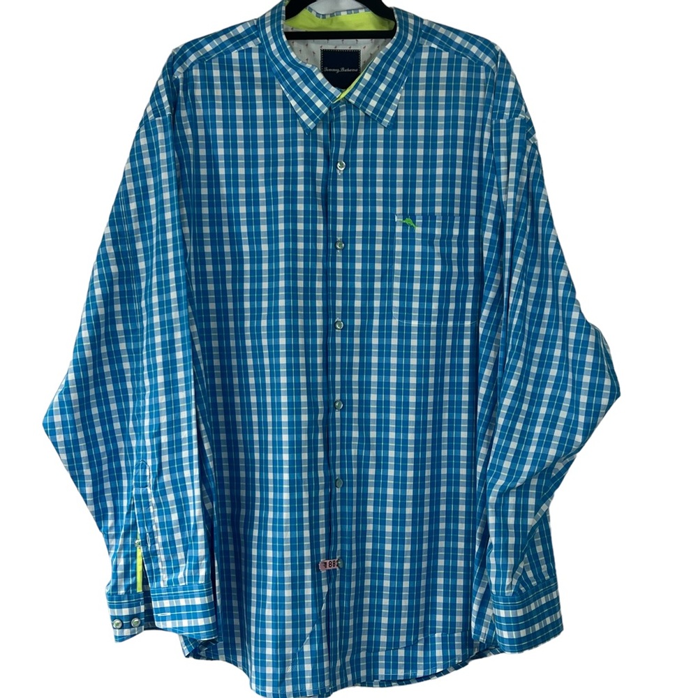 Men’s Tommy Bahama 2XB Blue Plaid Long Sleeve Button Down Shirt 100% Pima Cotton